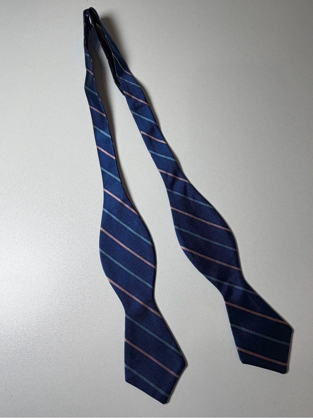 J. Crew Hand Made in USA 100% Silk Navy Blue Striped Adjustable Bow Tie Classic